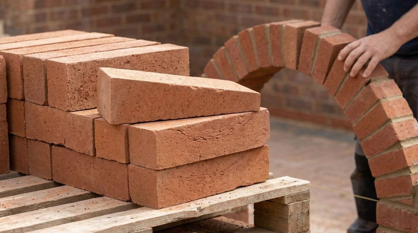 Wedge shaped arch bricks over a door