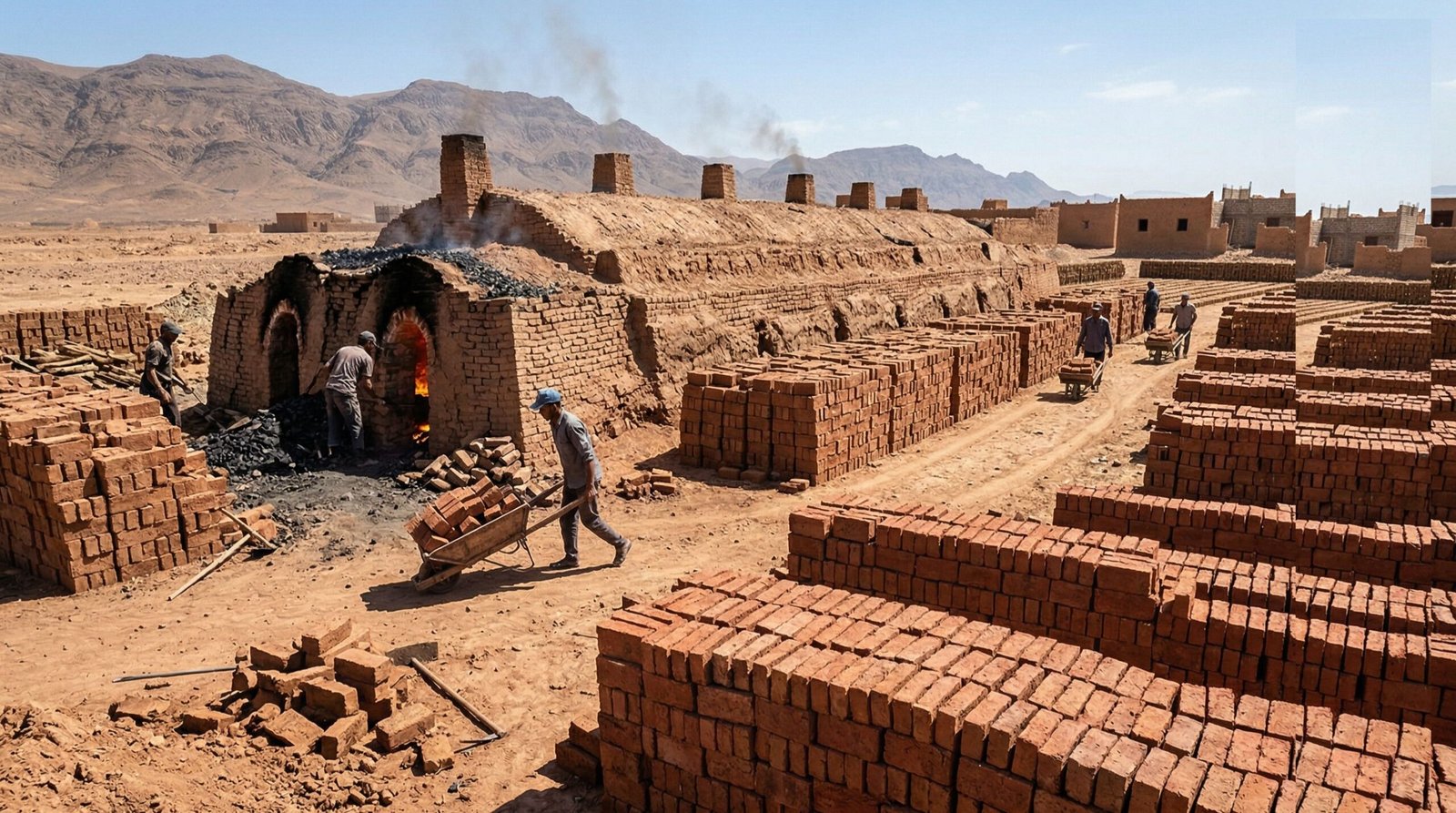 Stacks of classic red burnt clay bricks