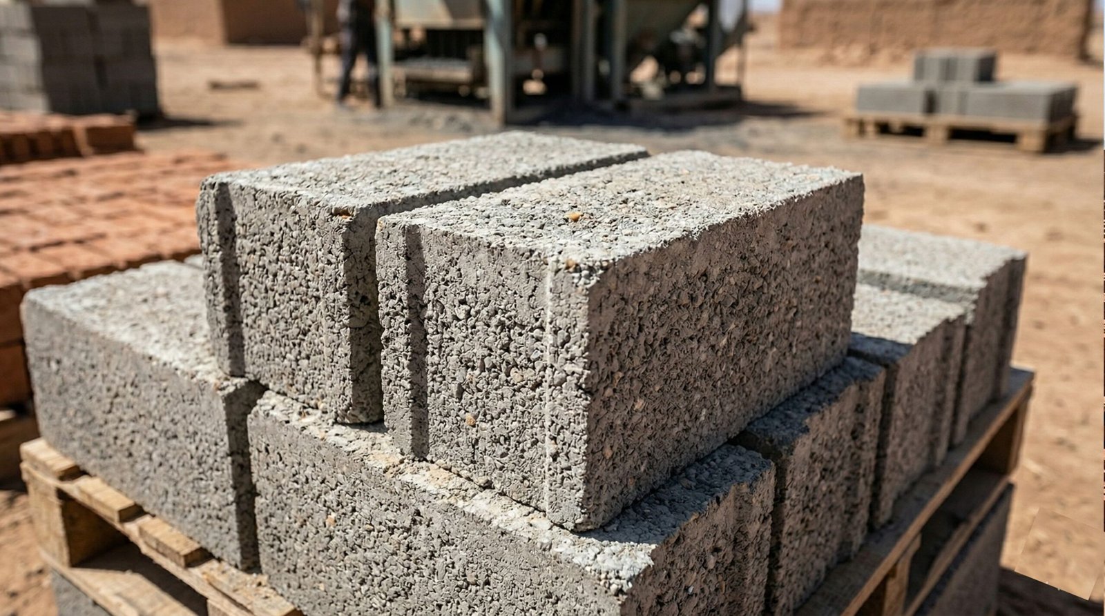 Solid solid concrete bricks in a row
