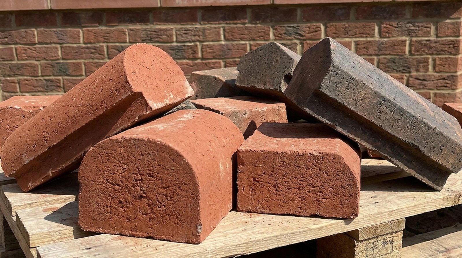 Slanted coping bricks sitting on top of a wall