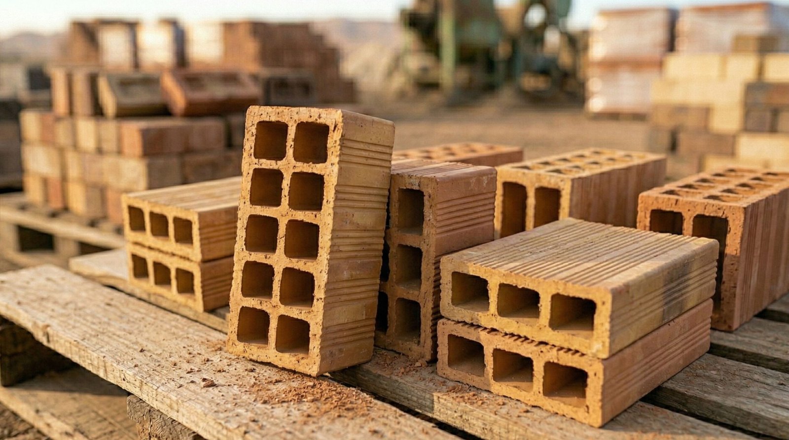 Large hollow bricks with big holes in the center