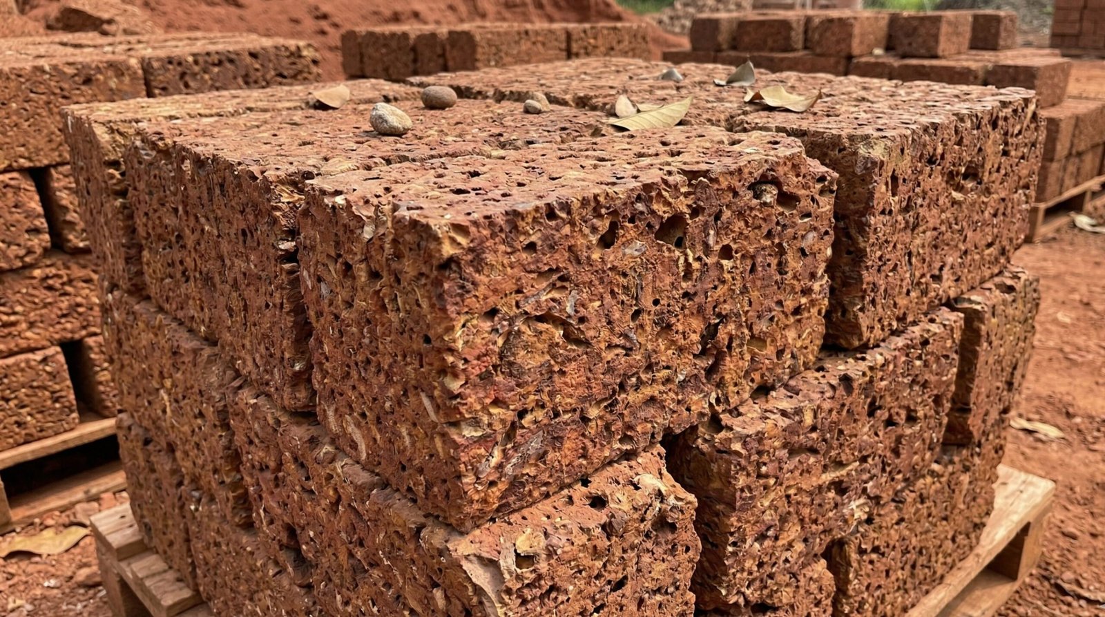 Porous red laterite bricks