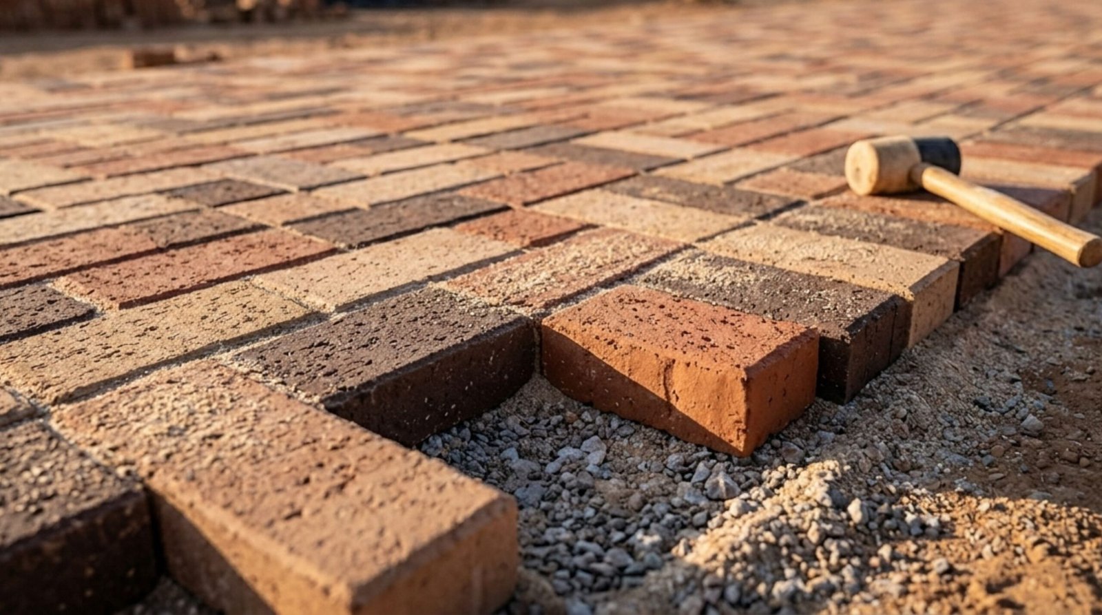 Paving bricks laid out on a driveway